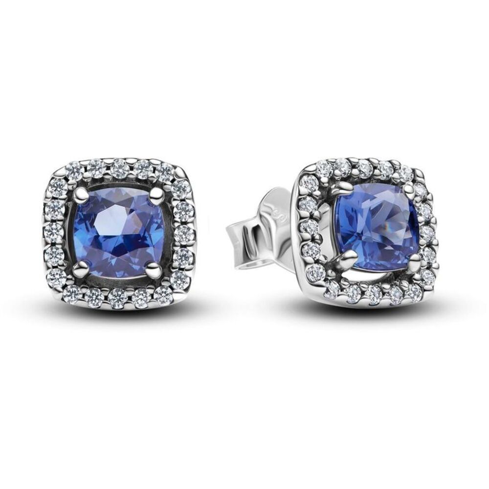 Pandora Timeless Sparkling Square Blue Halo Stud Earrings